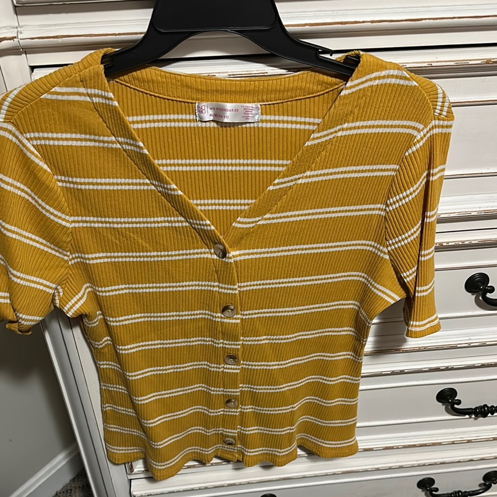 Striped Mustard Button-Up Top